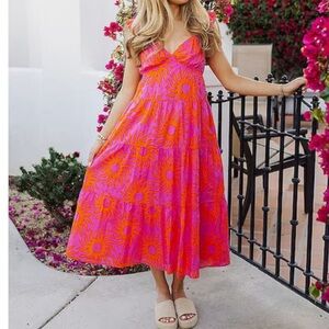 J Marie Mara Floral V- Neck Midi Dress